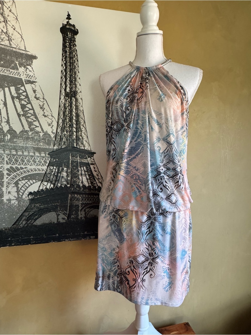 Jessica Simpson Pastel Multi-Color Halter Midi Dress